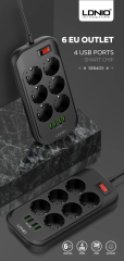 Ldnio SE6403 6'lı Akım Korumalı Priz 3.4A 4 Port USB Girişli