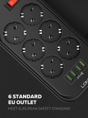 Ldnio SE6403 6'lı Akım Korumalı Priz 3.4A 4 Port USB Girişli