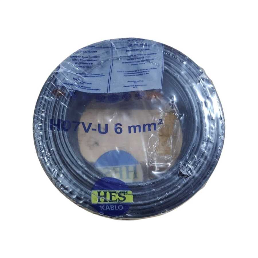 Hes Kablo 6 mm² Nya Tam Bakır TSE Kablo H057V-U  - 100 Metre Siyah