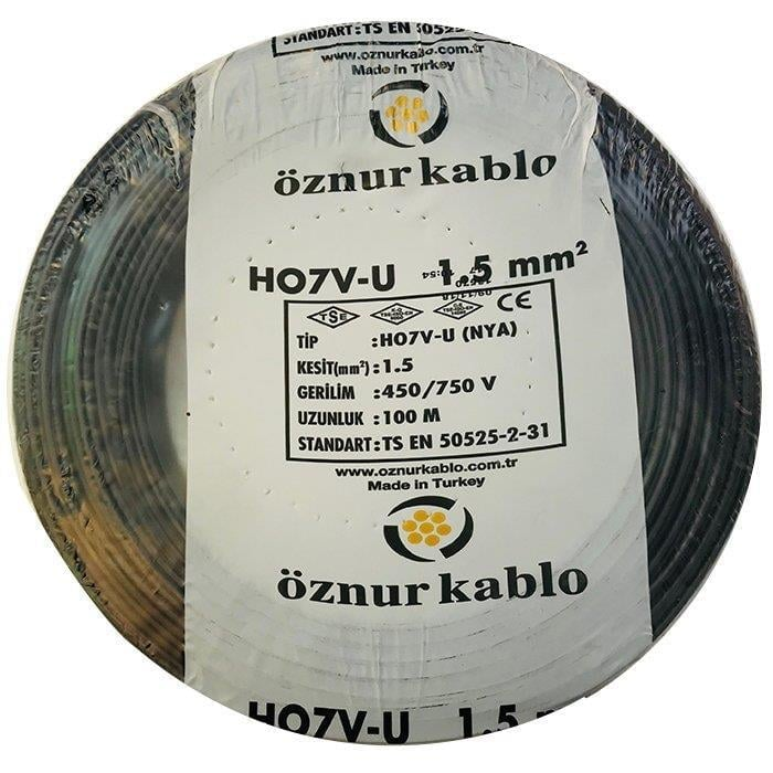 Öznur 1.5 mm² Nya Tam Bakır TSE Kablo H0(5/7V)U/R  - 100 Metre Siyah