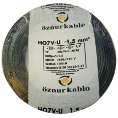 Öznur 1.5 mm² Nya Tam Bakır TSE Kablo H0(5/7V)U/R  - 100 Metre Siyah