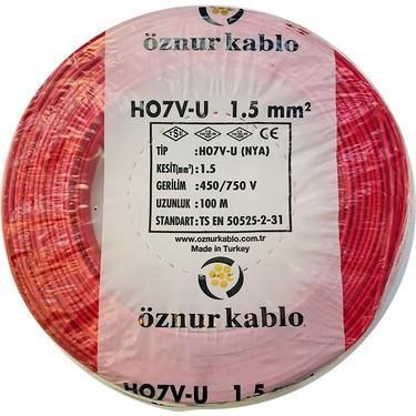 Öznur 1.5 mm² Nya Tam Bakır TSE Kablo H0(5/7V)U/R  - 100 Metre Kırmızı