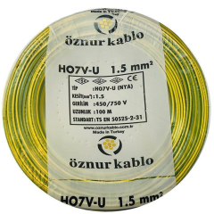Öznur 1.5 mm² Nya Tam Bakır TSE Kablo H0(5/7V)U/R  - 100 Metre Sarı Yeşil