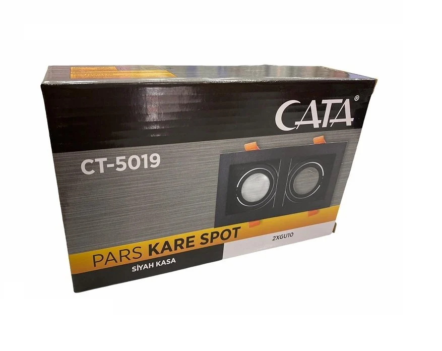 Cata Pars Siyah Kare Alüminyum Dekoratif İkili Spot Kasası CT-5019