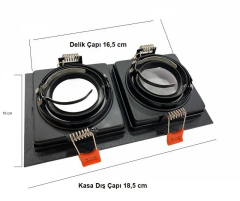 Cata Pars Siyah Kare Alüminyum Dekoratif İkili Spot Kasası CT-5019