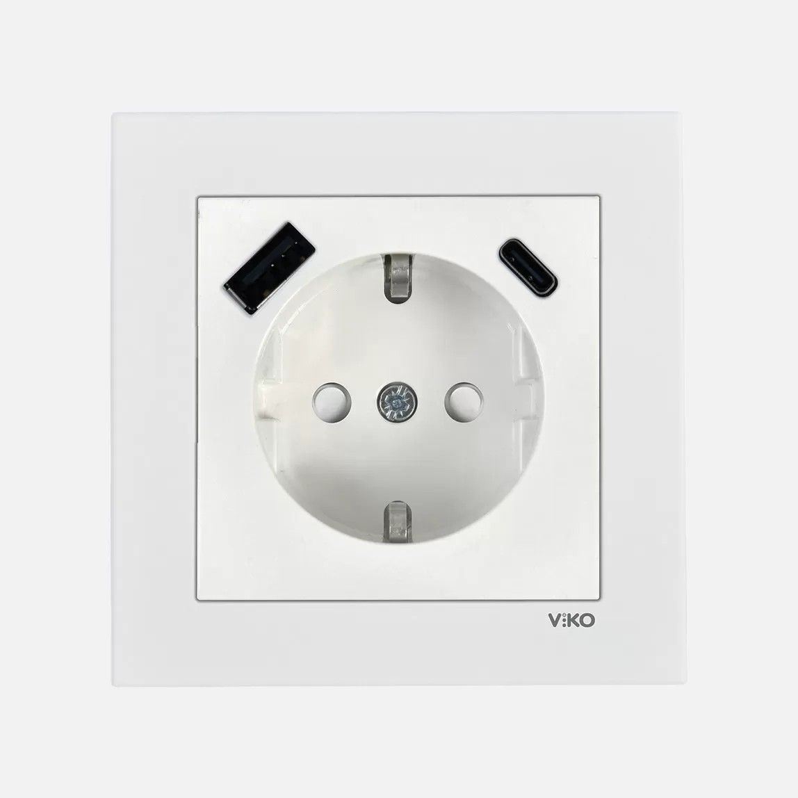 Viko Karre 55 Beyaz 2 USB’li Topraklı Priz Çocuk Korumalı Type A + C 5V-2A (Çerçeve Dahil) 90961082