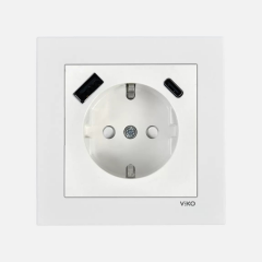 Viko Karre 55 Beyaz 2 USB’li Topraklı Priz Çocuk Korumalı Type A + C 5V-2A (Çerçeve Dahil) 90961082