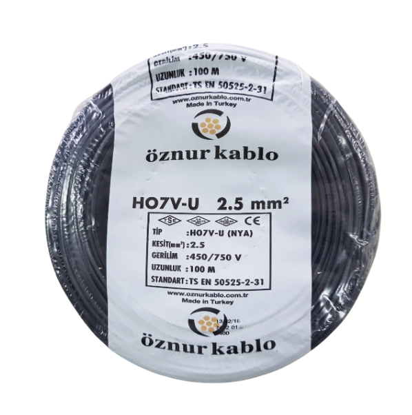 Öznur 2.5 mm² Nya Tam Bakır TSE Kablo H0(5/7V)U/R  - 100 Metre Siyah