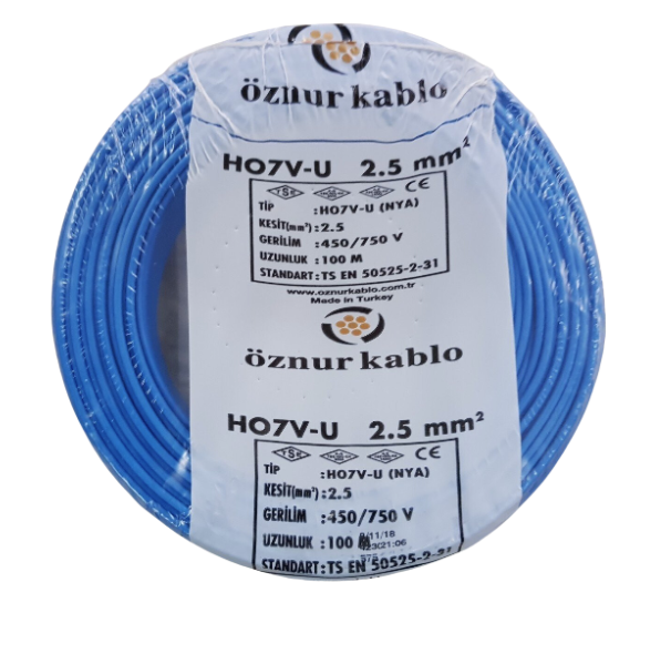 Öznur 2.5 mm² Nya Tam Bakır TSE Kablo H0(5/7V)U/R  - 100 Metre Mavi