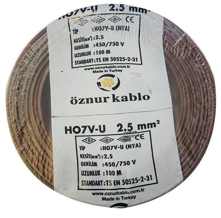 Öznur 2.5 mm² Nya Tam Bakır TSE Kablo H0(5/7V)U/R  - 100 Metre Kahverengi
