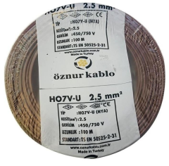 Öznur 2.5 mm² Nya Tam Bakır TSE Kablo H0(5/7V)U/R  - 100 Metre Kahverengi