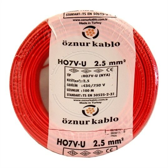 Öznur 2.5 mm² Nya Tam Bakır TSE Kablo H0(5/7V)U/R  - 100 Metre Kırmızı