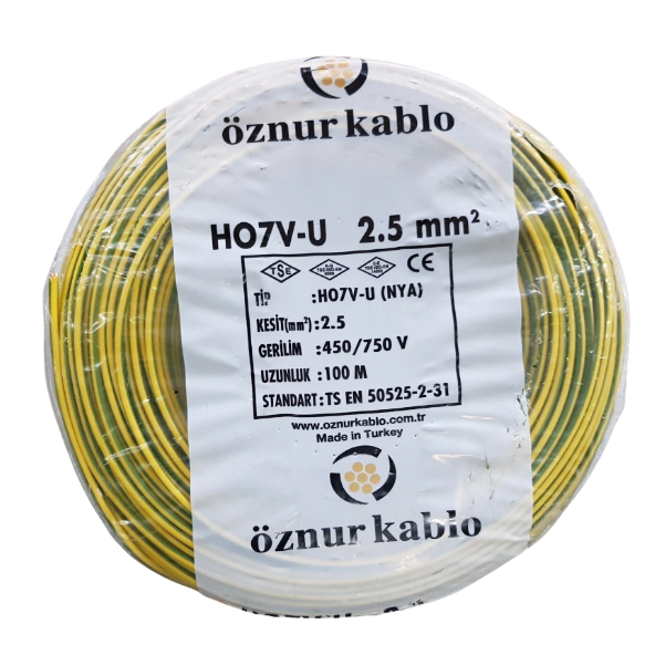 Öznur 2.5 mm² Nya Tam Bakır TSE Kablo H0(5/7V)U/R  - 100 Metre Sarı Yeşil