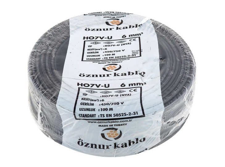 Öznur 6 mm² Nya Tam Bakır TSE Kablo H0(5/7V)U/R  - 100 Metre Siyah