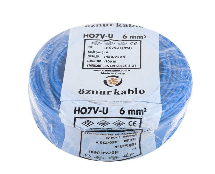 Öznur 6 mm² Nya Tam Bakır TSE Kablo H0(5/7V)U/R  - 100 Metre Mavi