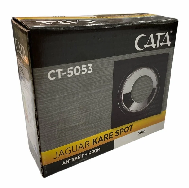 Cata Jaguar Siyah-Platin Kare Dekoratif Spot Kasası (Daire Delik Çapı) CT-5053