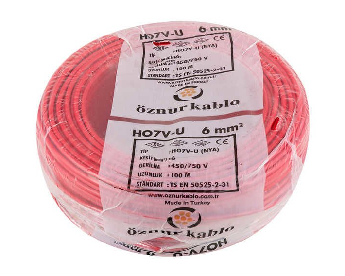 Öznur 6 mm² Nya Tam Bakır TSE Kablo H0(5/7V)U/R  - 100 Metre Kırmızı