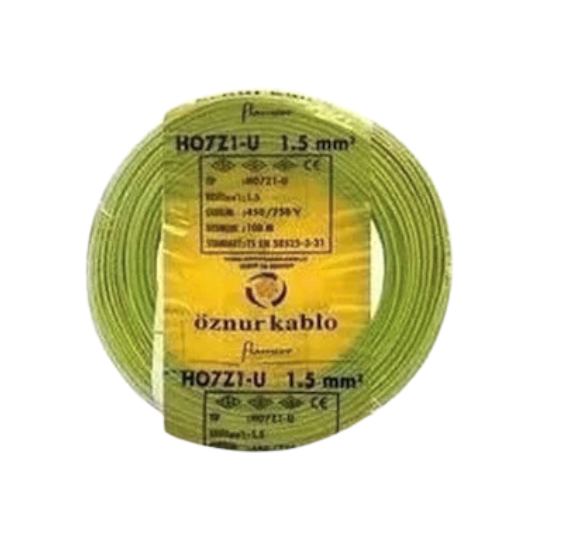 Öznur 1.5 mm² Nya Halogen Free Tam Bakır TSE Kablo H0(5/7Z1)U/R  - 100 Metre Sarı Yeşil