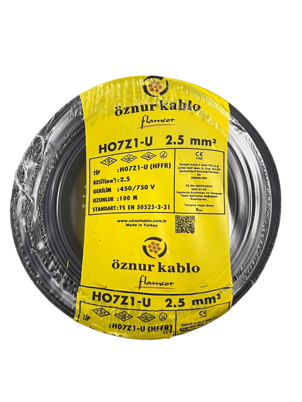 Öznur 2.5 mm² Nya Halogen Free Tam Bakır TSE Kablo H0(5/7Z1)U/R  - 100 Metre Siyah