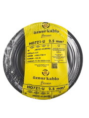 Öznur 2.5 mm² Nya Halogen Free Tam Bakır TSE Kablo H0(5/7Z1)U/R  - 100 Metre Siyah