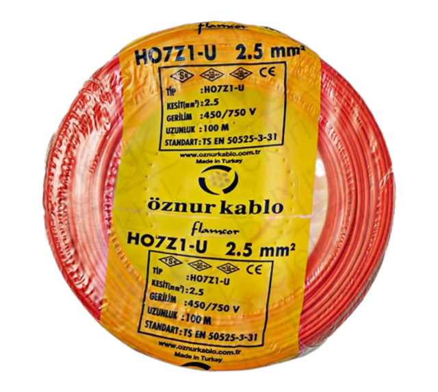 Öznur 2.5 mm² Nya Halogen Free Tam Bakır TSE Kablo H0(5/7Z1)U/R  - 100 Metre Kırmızı