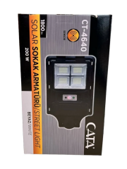Cata 200W Beyaz Işık 6500K Sensörlü Led Kumandalı Solar Sokak Armatürü CT-4640