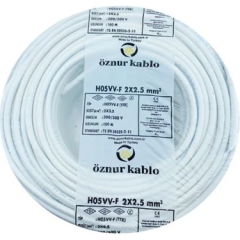 Öznur 2x2.5 mm² TTR Kablo Beyaz/Siyah Renk H05VV-F Tam Bakır - 100 Metre Beyaz