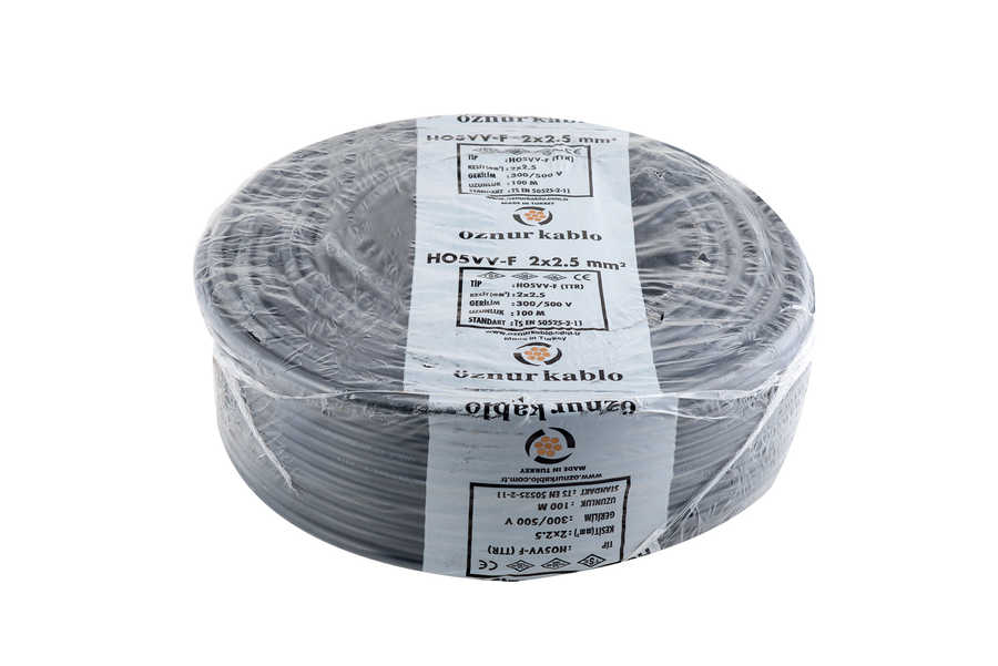 Öznur 2x2.5 mm² TTR Kablo Beyaz/Siyah Renk H05VV-F Tam Bakır - 100 Metre Siyah