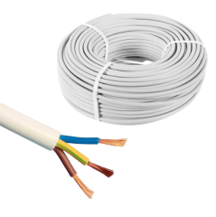 3x0.75 mm² TTR Kablo Beyaz/Siyah Renk H05VV-F Tam Bakır - 100 Metre Beyaz