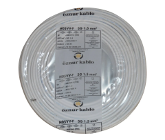 Öznur 3x1.5 mm² TTR Kablo Beyaz/Siyah Renk H05VV-F Tam Bakır - 100 Metre Beyaz