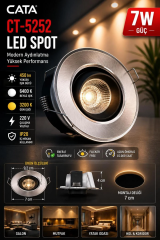 Cata CT-5252 7W Akik COB LED Gömme Spot Armatür - Saten / Krom Kasa