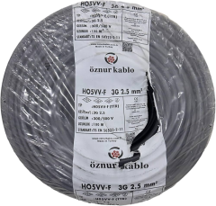 Öznur 3x2.5 mm² TTR Kablo Beyaz/Siyah Renk H05VV-F Tam Bakır - 100 Metre Siyah