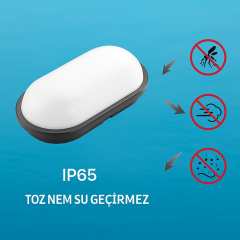Horoz Aydos 15W Oval Siyah Led Nem Su Geçirmez Banyo Bahçe Balkon Tavan Duvar Aplik Lamba