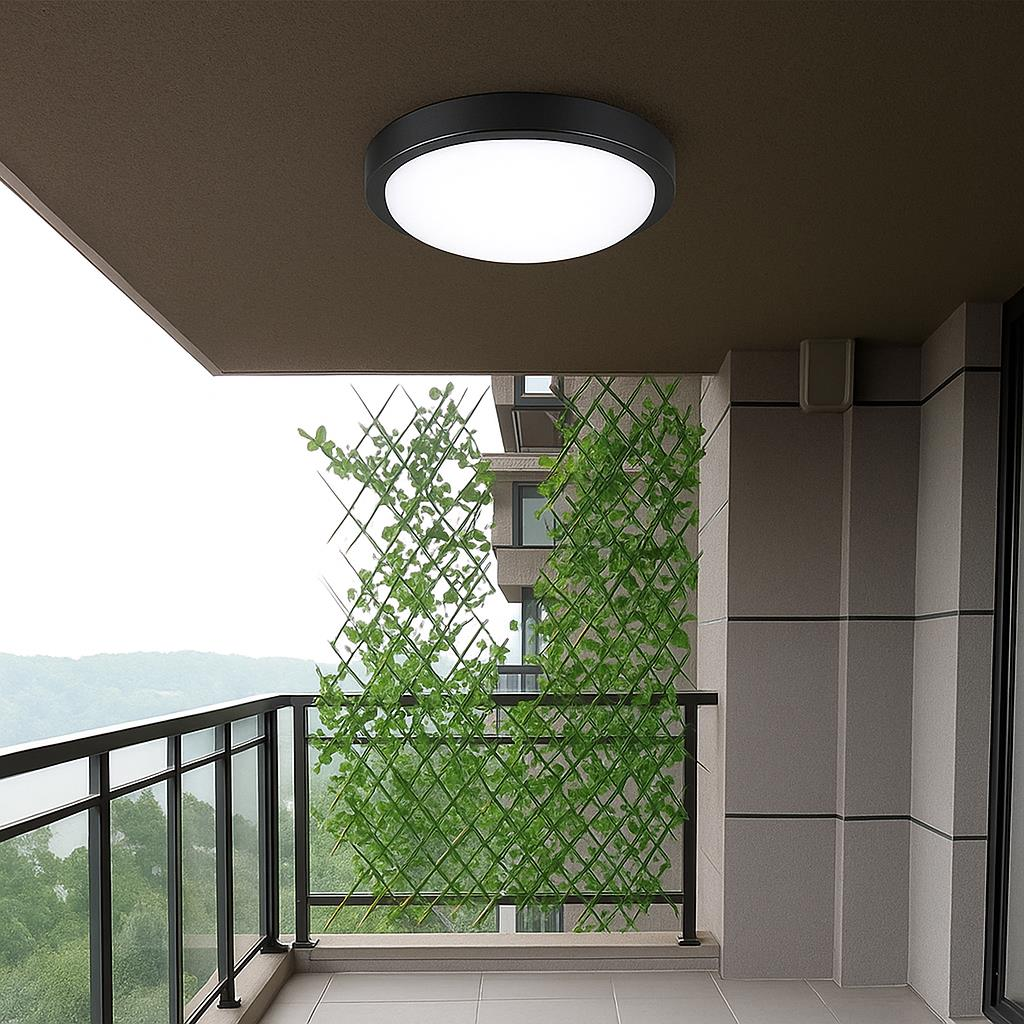 Horoz Artos 15W Yuvarlak Siyah Led Nem Su Geçirmez Banyo Bahçe Modern Tavan Lambası