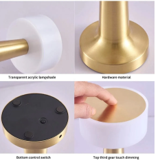 Cata CT-8436 Denver 3 Işık Gold Renkli Dokunmatik USB Şarjlı Dim Edilebilir Masa Lambası