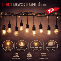 Cata Sarmaşık 10 Ampullü Ledli Dış Mekan Yılbaşı Ağaç ve Bahçe Aydınlatma CT-7071