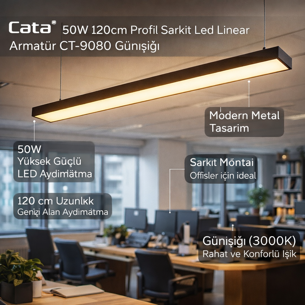 Cata 120cm 50w Profil Sarkıt Led Linear Armatür CT-9080