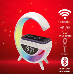 Noas Simi G Şeklinde, Çok Fonksiyonlu, Kablosuz Şarj Standlı, Bluetooth Hoparlör, Rgb Gece Lambası YL86-1240