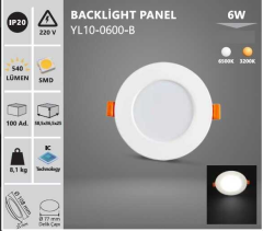 Noas 6w Sıva Altı Backlight Led Panel Yuvarlak YL10-0600-B, YL10-0601-B