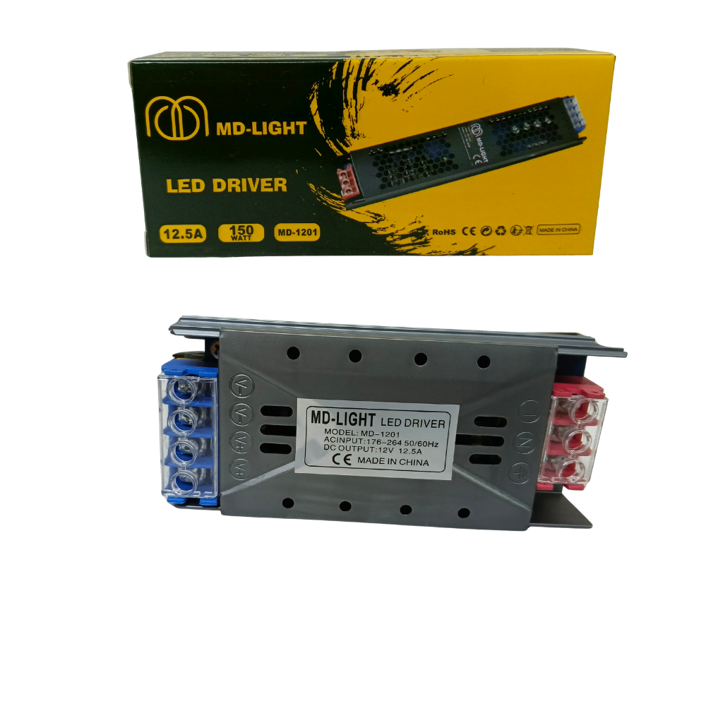 MD-LIGHT 12.5 Amper 150W 12 Volt Şerit Led Trafosu Ultra Slim Adaptör MD-1201