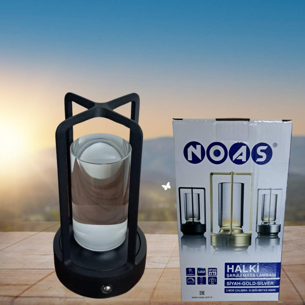 Noas Halki Masa Lambası USB Şarjlı Dokunmatik 3 Renkli Dimlenebilir YL86-1244 Siyah