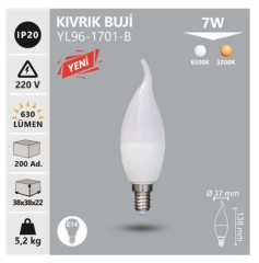 Noas 7W Led Kıvrık Buji Ampul 630 Lümen E14 Duy YL96-1701-B, YL96-1702-B