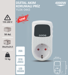 Noas Tekli Dijital Akım Korumalı Priz Beyaz 918 Joule YL04-0443