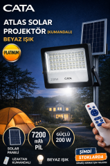 Cata CT-4649 Atlas Solar Led Projektör 200W Platinium 6400K Kumandalı