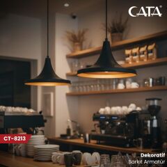 Cata CT-8213 Palma Dekoratif Sarkıt Armatür E27 Duylu (Siyah+Gold Duy+32cm)