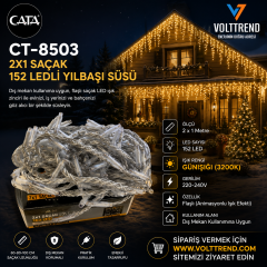 CATA CT-8503 2x1 Metre Flaşlı Dış Mekan Saçak LED Yılbaşı Süsü 3200K Günışığı 60-80-100 cm