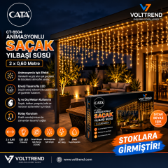 Cata Ct-8504 Animasyonlu Saçak 3 Mt 140 Ledli Günışığı+Beyaz 45X65 Cm ( Ip44 )
