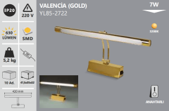 Noas 7w Gold Renk Resim Ayna Aplik 40 Cm Valencia YL85-2722