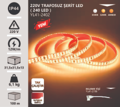 Noas 220 Volt 240 Ledli Amber 2700K Trafosuz Şerit Led Hortum 12 Watt/Metre YL41-2406