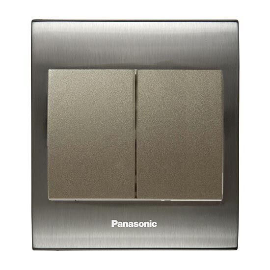 Viko Panasonic Thea Blu İkili Anahtar, Çerçeve Inox+Beyaz, Kapak Dore